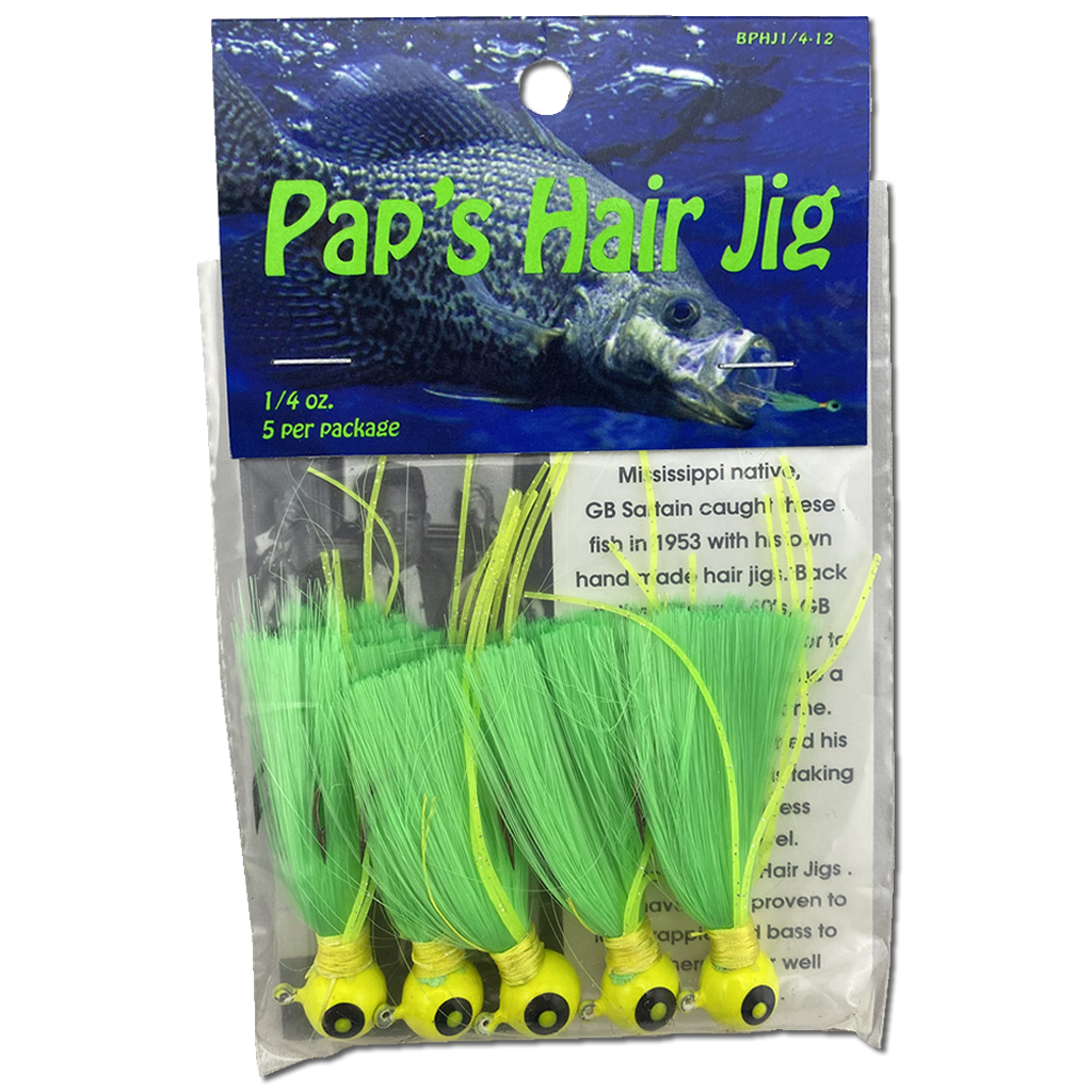 1 4 oz Paps Hair Jig 5 Pack Yellow Head Green Tail