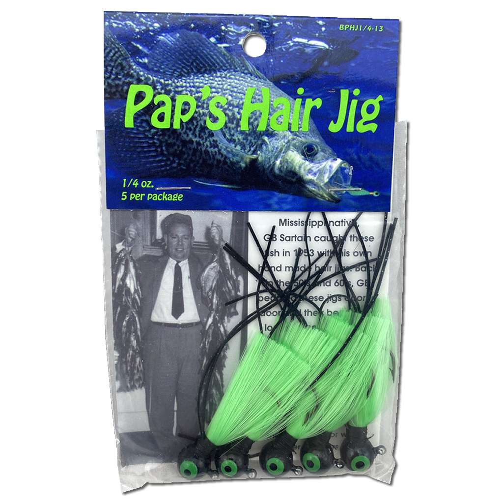 1 4 oz Paps Hair Jig 5 Pack Black Head Green Tail