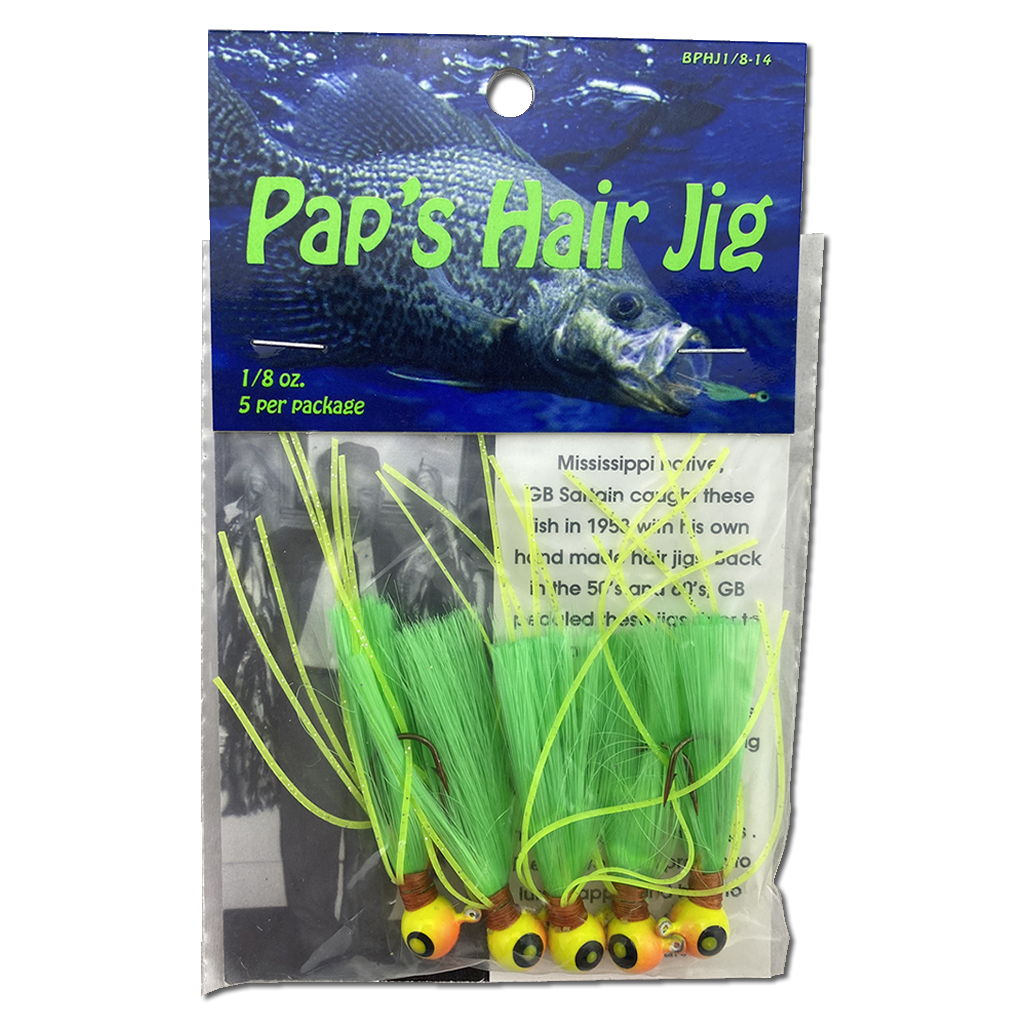 1 8 oz Paps Hair Jig 5 Pack Orange Yellow Head Green Tail