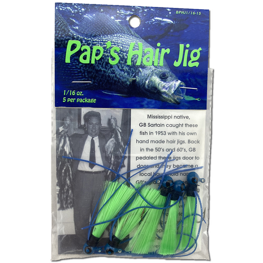 Paps Hair Jig 5 Pack Blue Head Green Tail 1/16 oz