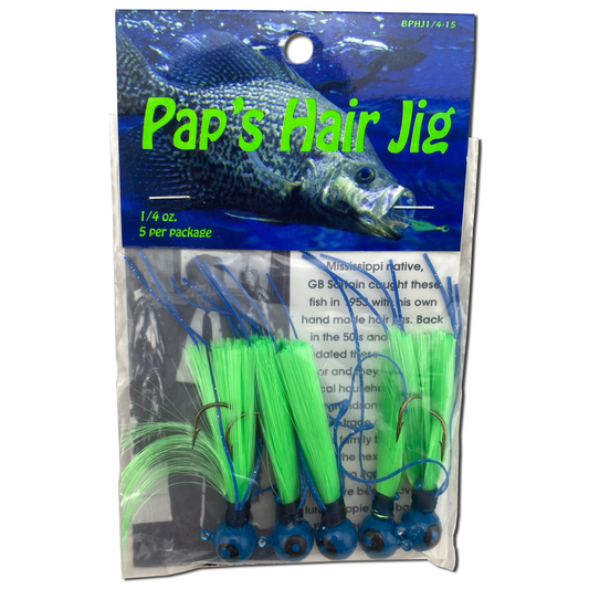 Paps Hair Jig 5 Pack Blue Head Green Tail