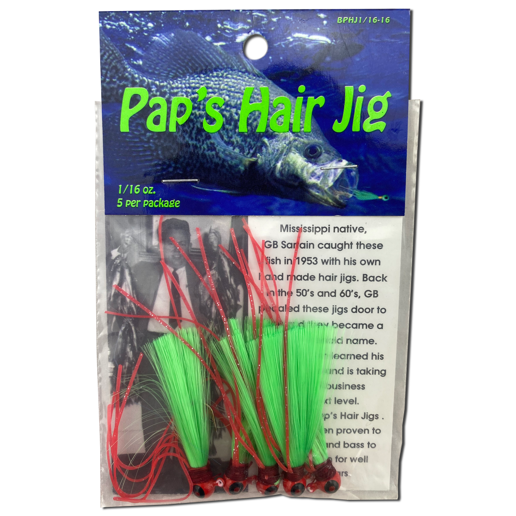 Paps Hair Jig 5 Pack Red Head Green Tail 1/16 Ounce