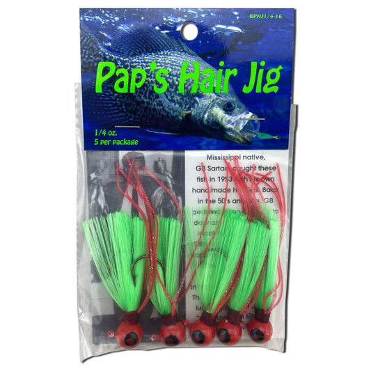 1 4 oz Paps Hair Jig 5 Pack Red Head Green Tail