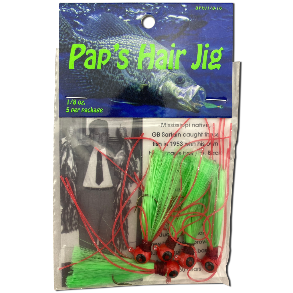 1 8 oz Paps Hair Jig 5 Pack Red Head Green Tail