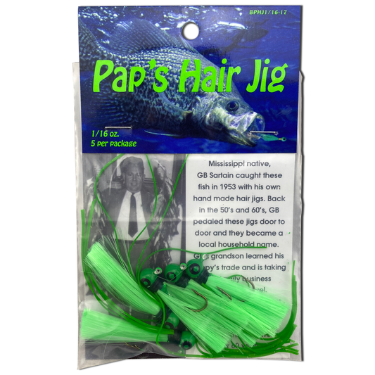 Paps Hair Jig 5 Pack Green Head Green Tail 1/16 Ounce