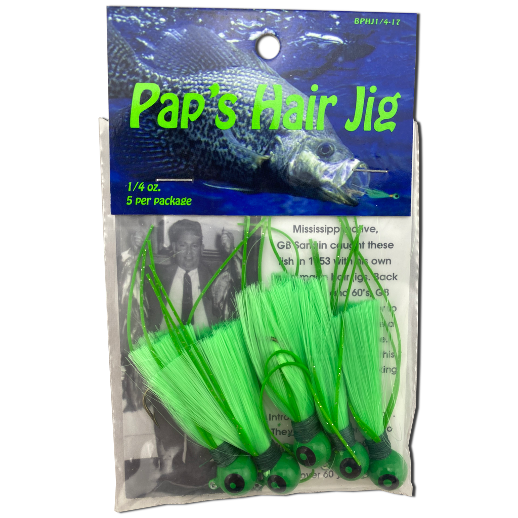 1 4 oz Paps Hair Jig 5 Pack Green Head Green Tail