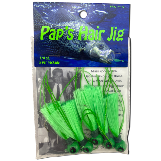 Paps Hair Jig 5 Pack Green Head Green Tail