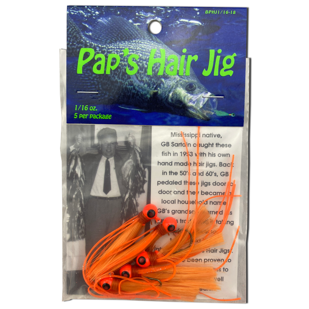 Paps Hair Jig 5 Pack Orange Head Orange Tail 1/16 Ounce
