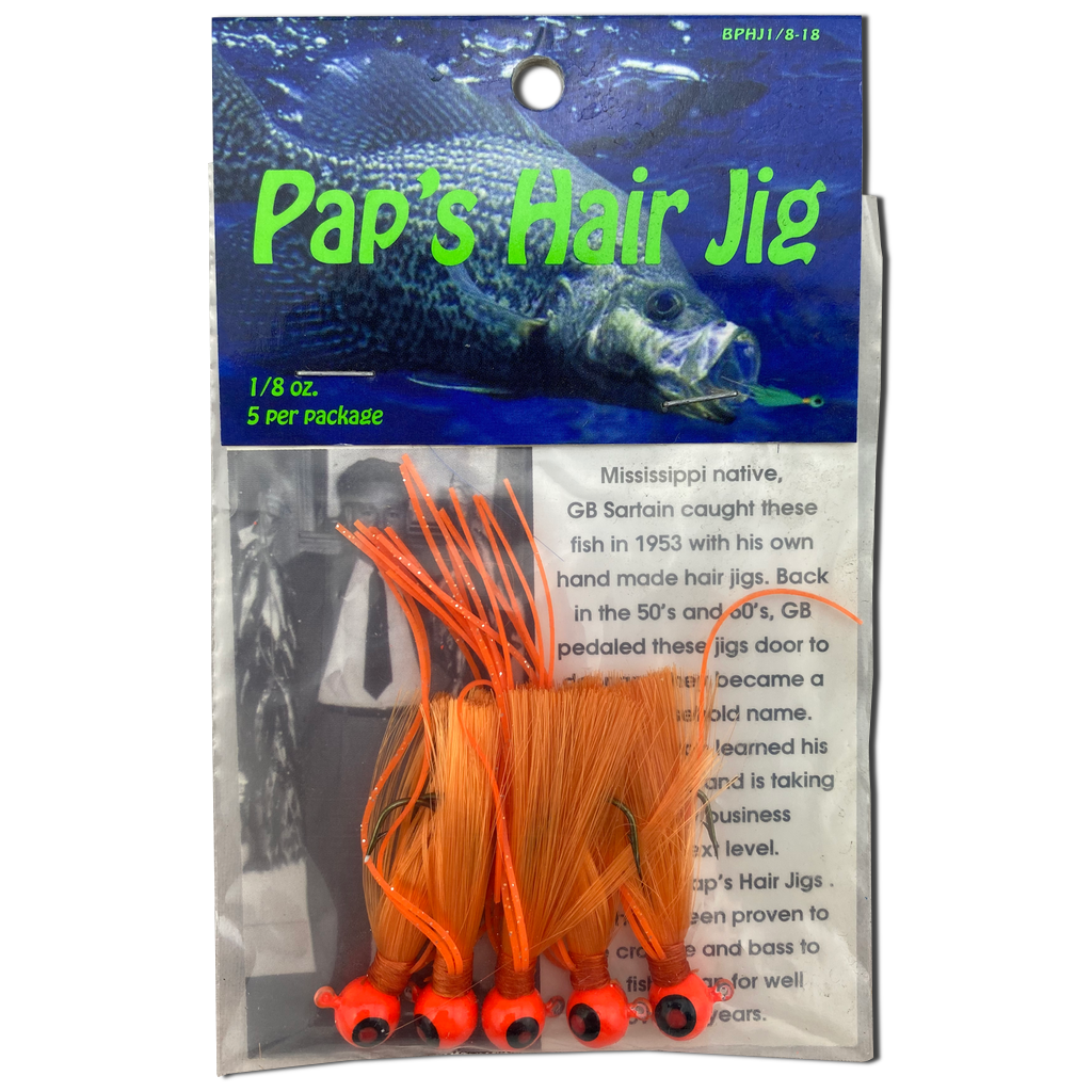 1 8 oz Paps Hair Jig 5 Pack Orange Head Orange Tail