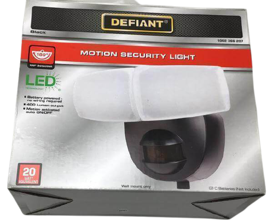 Defiant 180 Degree Black Motion Activated Outdoor Integrated LED Twin Head Battery Powered Flood Light Damaged Box