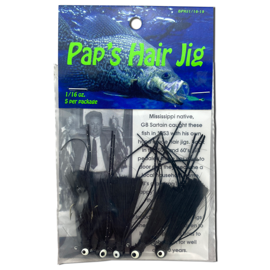 Paps Hair Jig Five Pack Black Head Black Tail 1/16 Ounce