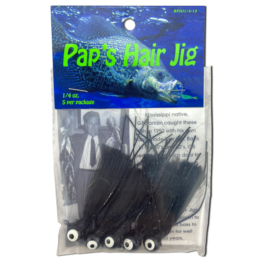 1 4 oz Paps Hair Jig 5 Pack Black Head Black Tail