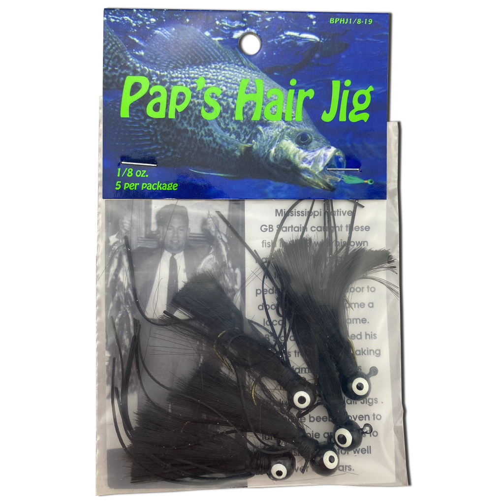 1 8 oz Paps Hair Jig 5 Pack Black Head Black Tail