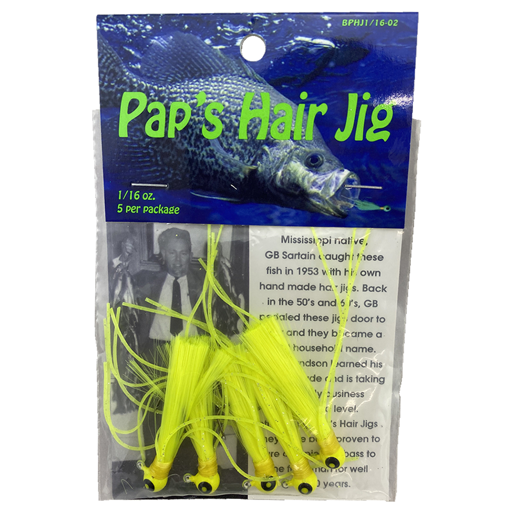 Paps Hair Jig 5 Pack Yellow Head Yellow Tail 1/16 Ounce
