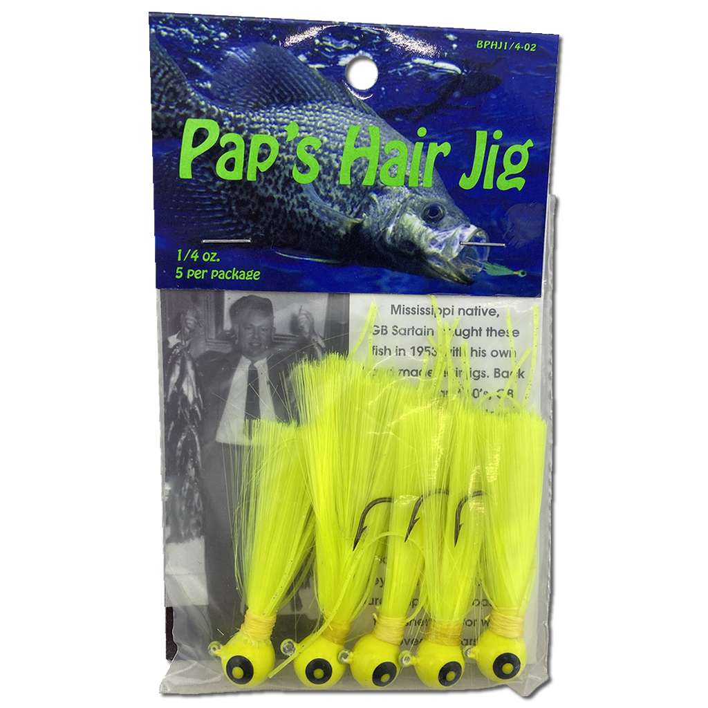 1 4 oz Paps Hair Jig 5 Pack  Yellow Head Yellow Tail