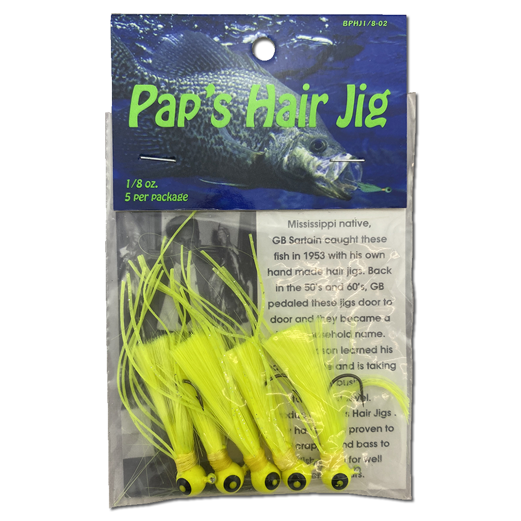 1 8 oz Paps Hair Jig 5 Pack Yellow Head Yellow Tail