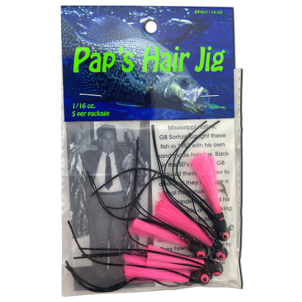 Paps Hair Jig 5 Pack  Black Head Pink Tail 1/16 Ounce