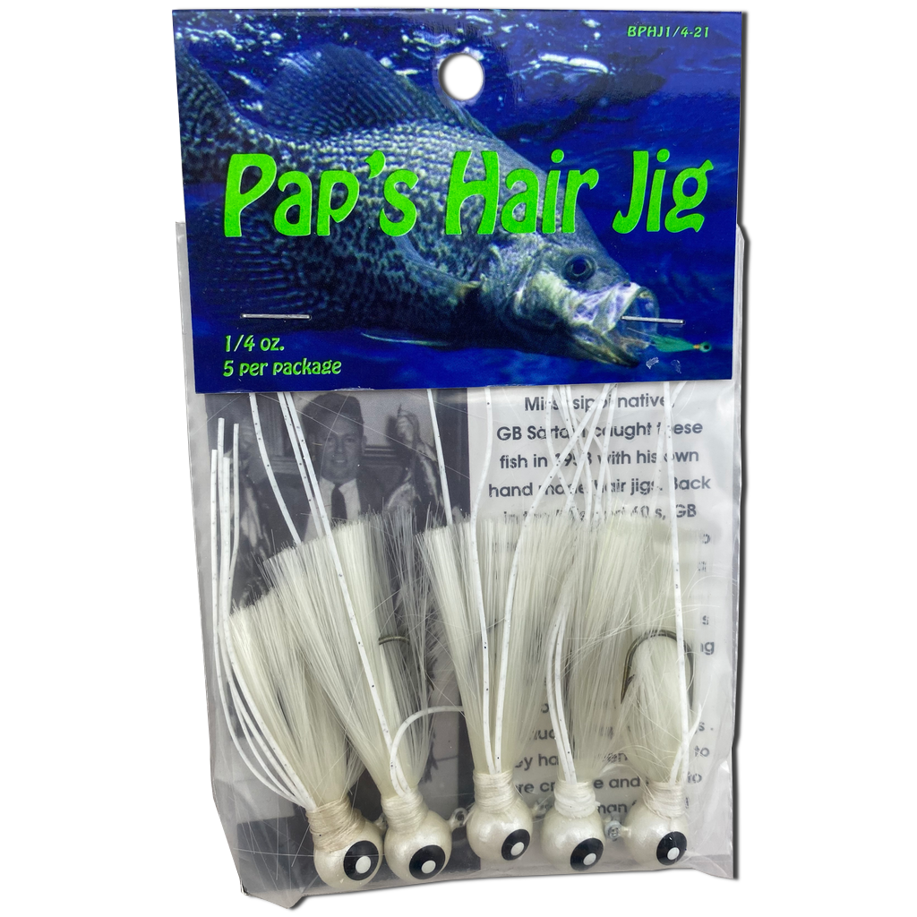 1 4 oz Paps Hair Jig 5 Pack White Head White Tail