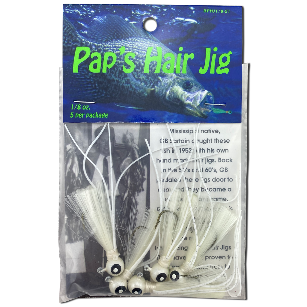 1 8 oz Paps Hair Jig 5 Pack White Head White Tail