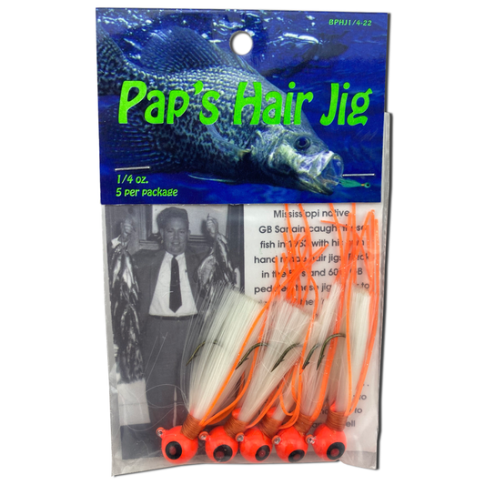 1 4 oz Paps Hair Jig 5 Pack Orange Head White Tail