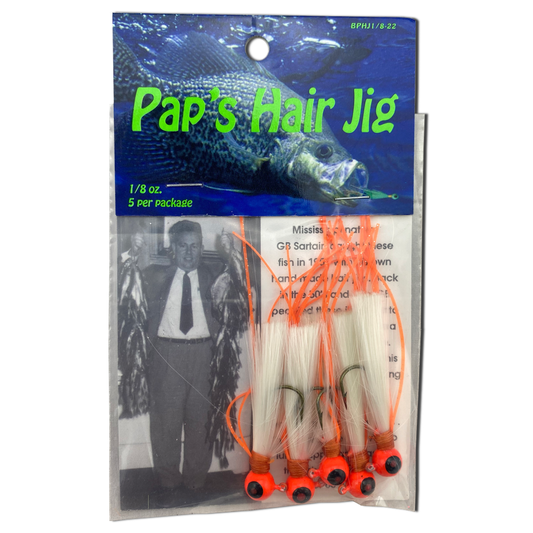 1 8 oz Paps Hair Jig 5 Pack Orange Head White Tail