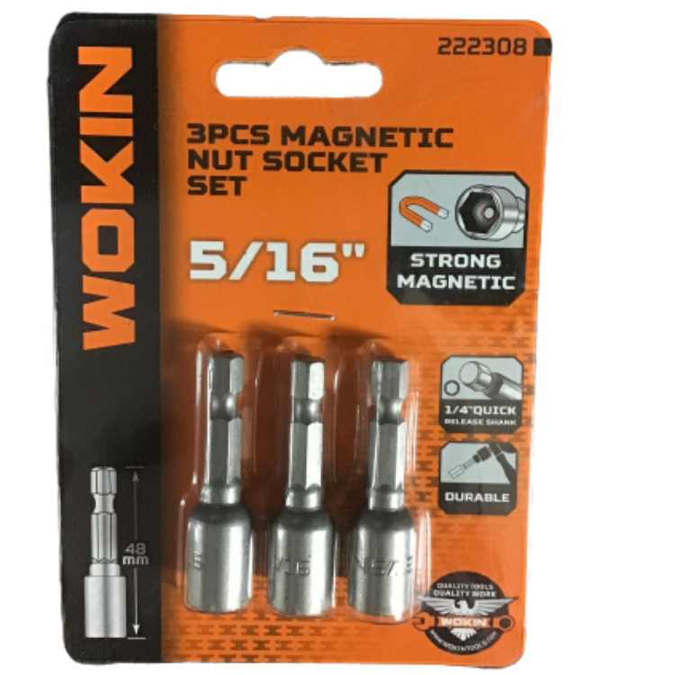 Wokin 3 Pc Magnetic Nut Socket Set