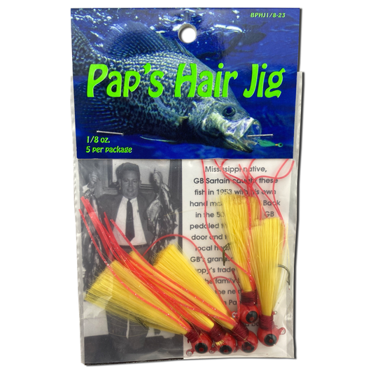 1 8 oz Paps Hair Jig 5 Pack Red Head Gold Tail