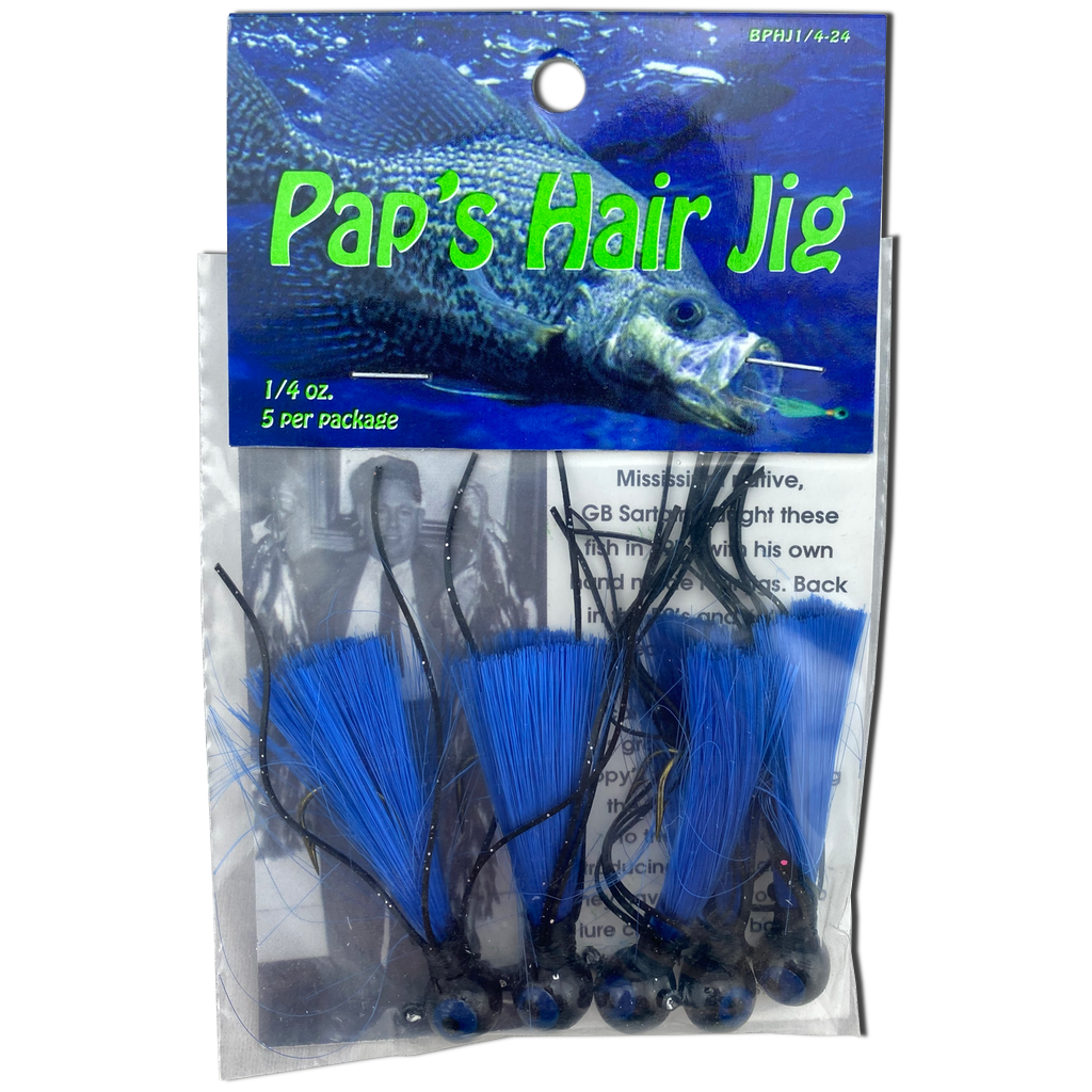 1 4 oz Paps Hair Jig 5 Pack Black Head Blue Tail