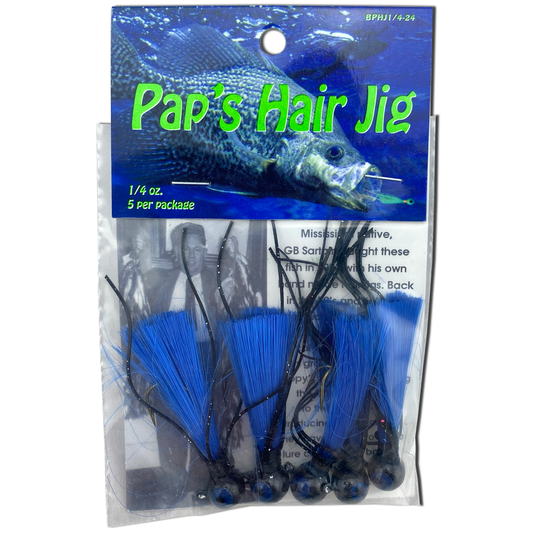 1 4 oz Paps Hair Jig 5 Pack Black Head Blue Tail