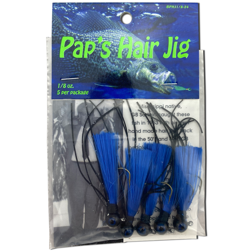 1 8 oz Paps Hair Jig 5 Pack Black Head Blue Tail