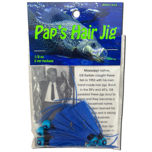 1 8 oz Paps Hair Jig 5 Pack Blue Head Blue Tail