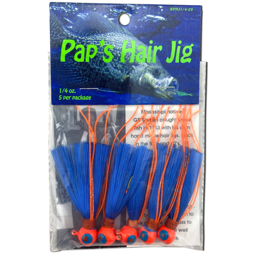 1 4 oz Paps Hair Jig 5 Pack Orange Head Blue Tail