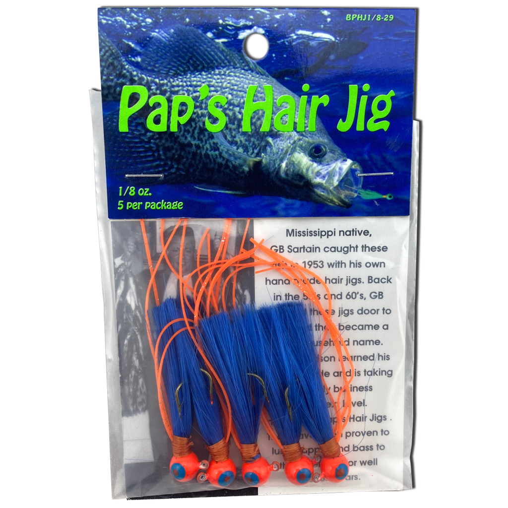 1 8 oz Paps Hair Jig 5 Pack Orange Head Blue Tail