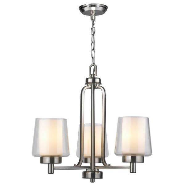 3-Light Brushed Nickel Chandelier with Glass Shade Damaged Box-bay & strip lights-Tool Mart Inc.
