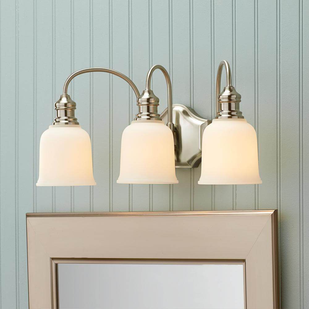 3-Light Satin Nickel Vanity Light with Frosted White Glass Damaged Box-vanity lights-Tool Mart Inc.