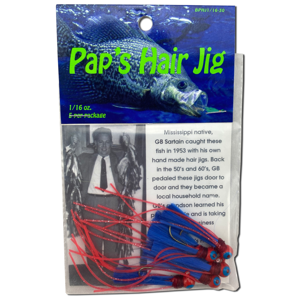 Paps Hair Jig 5 Pack Red Head Blue Tail 1/16 Ounce