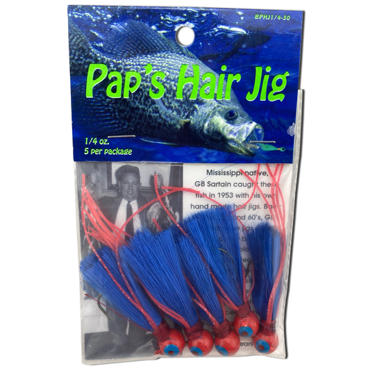 1 4 oz Paps Hair Jig 5 Pack Red Head Blue Tail