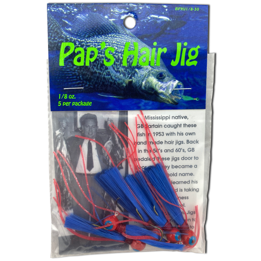 1 8 oz Paps Hair Jig 5 Pack Red Head Blue Tail