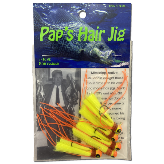 Paps Hair Jig 5 Pack Orange and Yellow Head Yellow Tail 1/16 Ounce