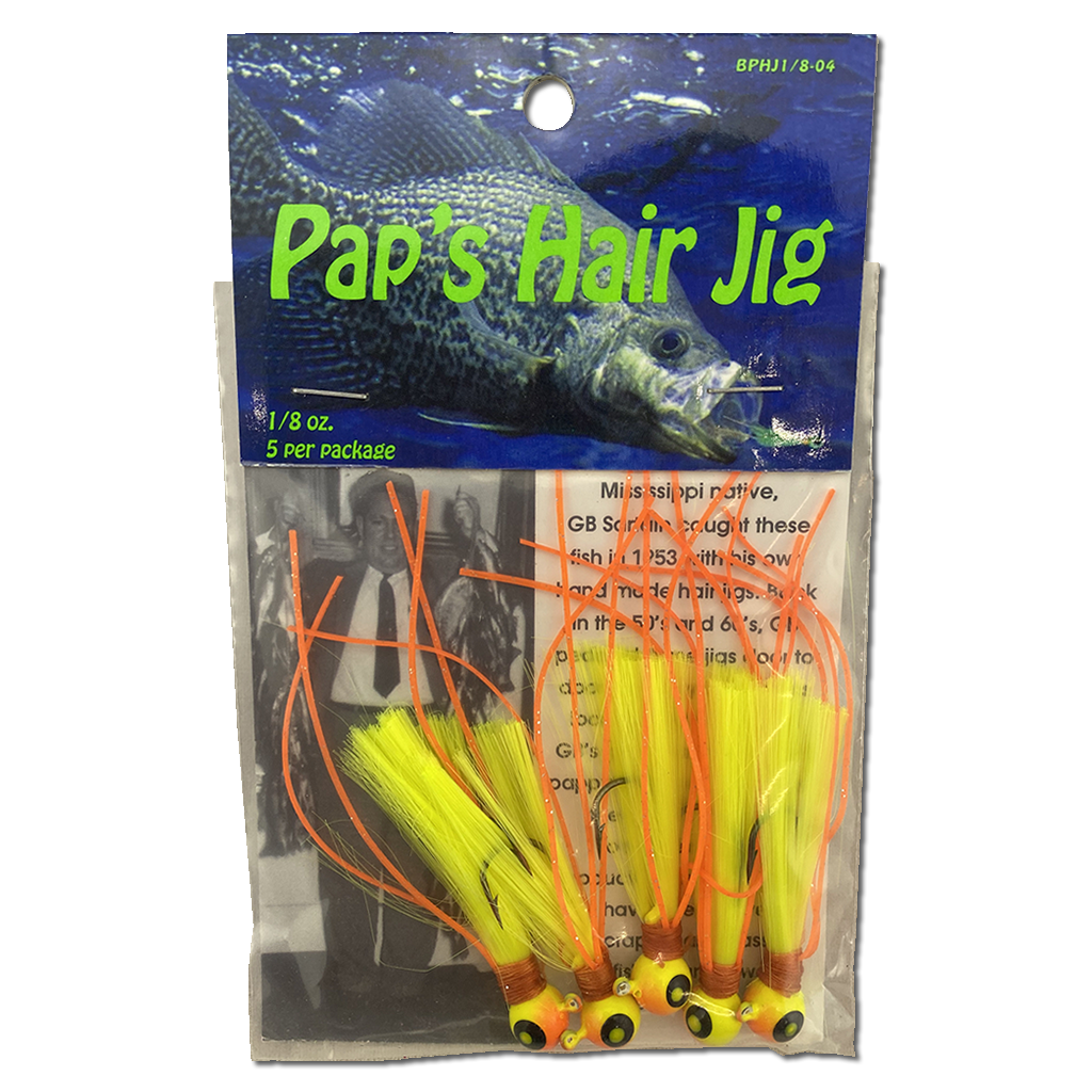 Paps Hair Jig 5 Pack Orange and Yellow Head Yellow Tail