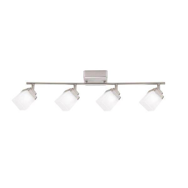 4-Light Brushed Nickel LED Dimmable Fixed Track Lighting Kit with Straight Bar Frosted Square Glass Damaged Box-Lighting-Tool Mart Inc.