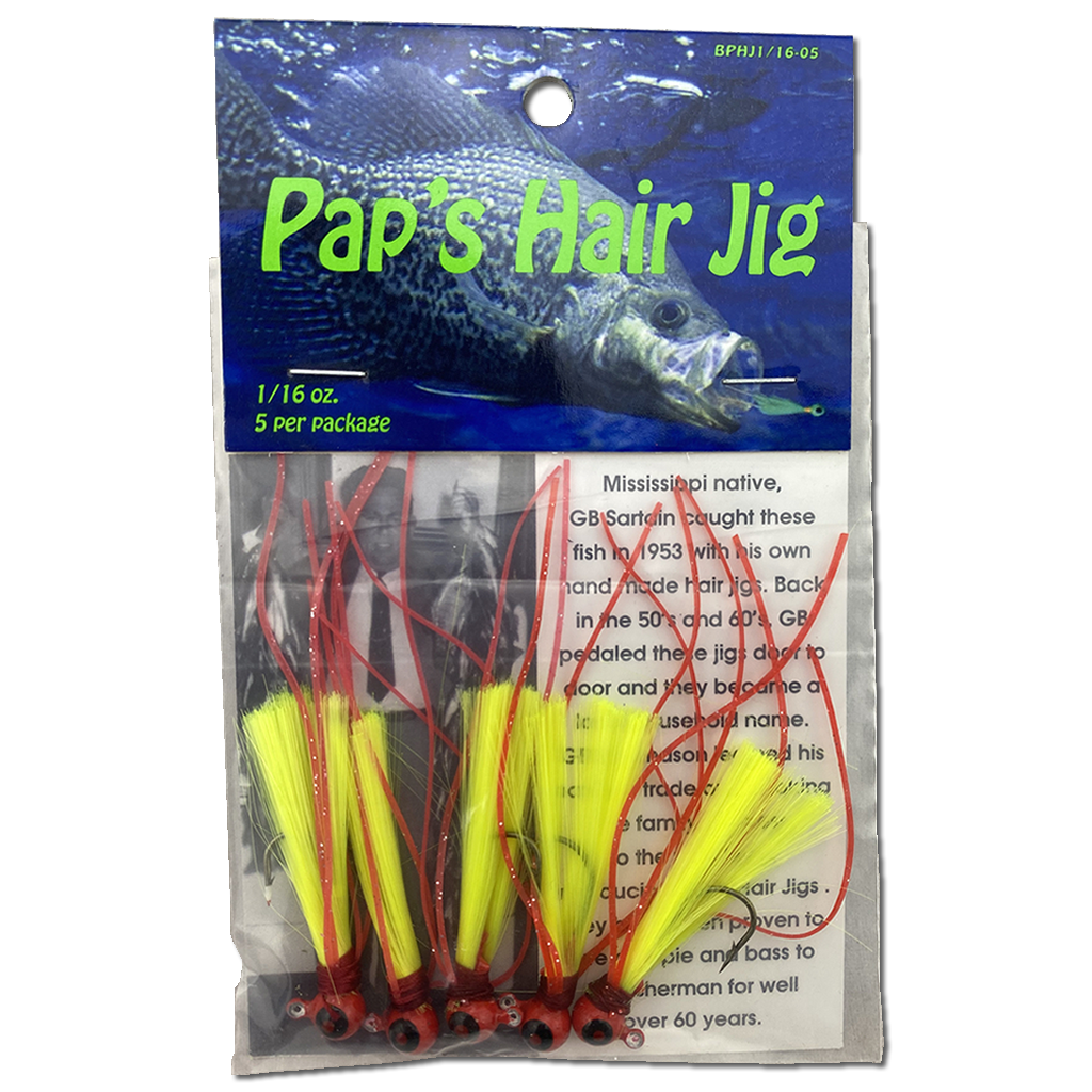 Paps Hair Jig 5 Pack  Red Head Yellow Tail 1/16 Ounce