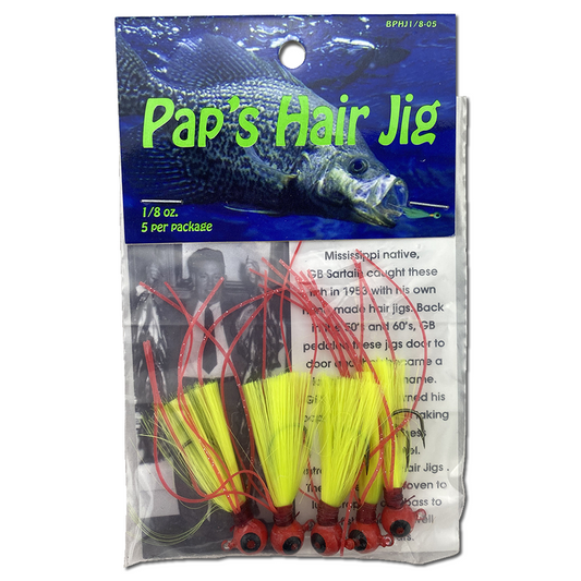 1 8 oz Paps Hair Jig 5 Pack Red Head Yellow Tail
