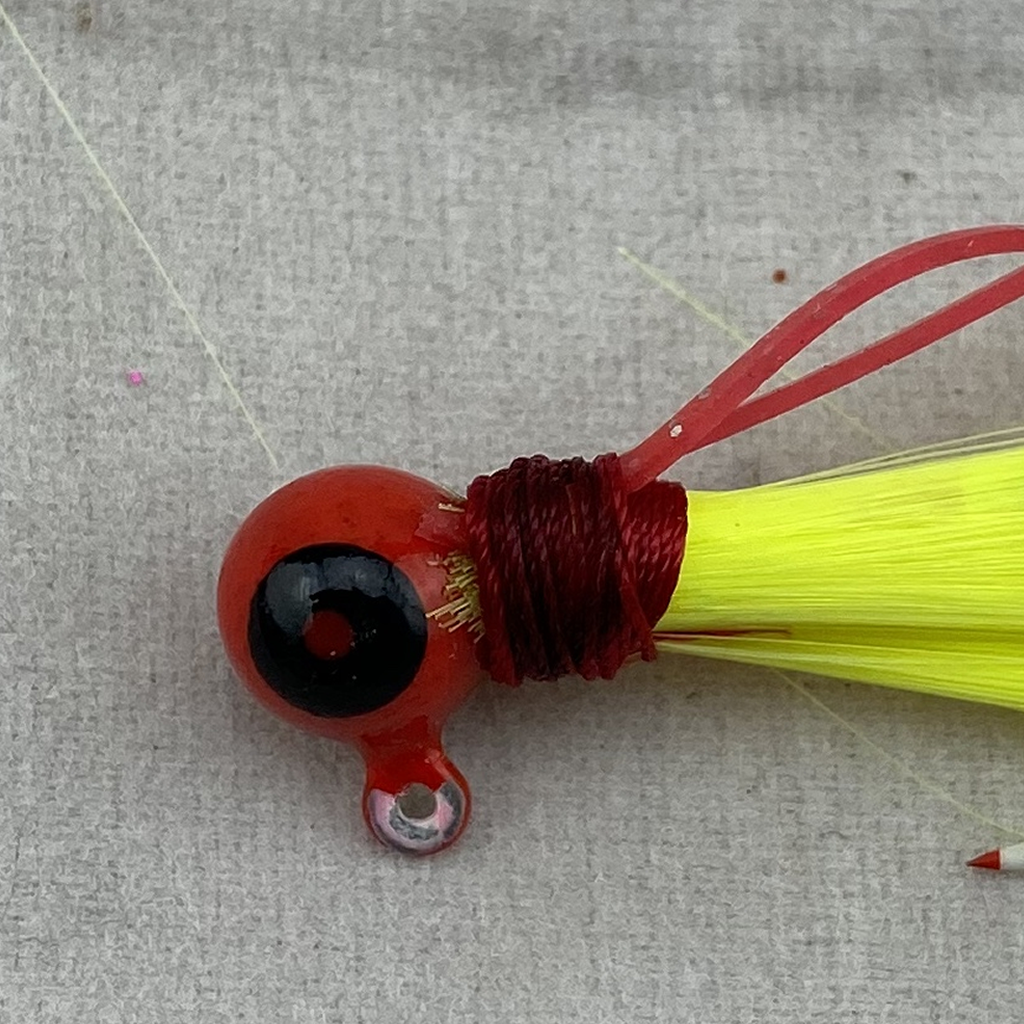 1 8 oz Paps Hair Jig 5 Pack Red Head Yellow Tail
