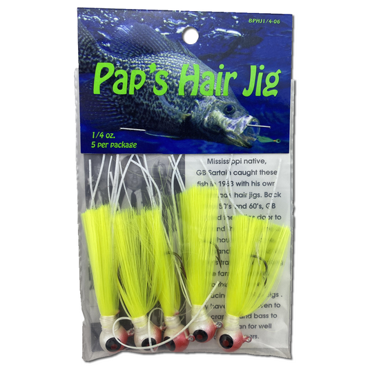 Paps Hair Jig 5 Pack Red White Head Yellow Tail