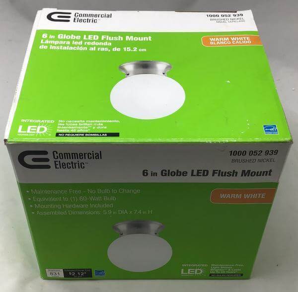 6 in. 60-Watt Equivalent Brushed Nickel Integrated LED Flush Mount with Frosted White Glass Globe (Warm White) Damaged Box-Lighting-Tool Mart Inc.