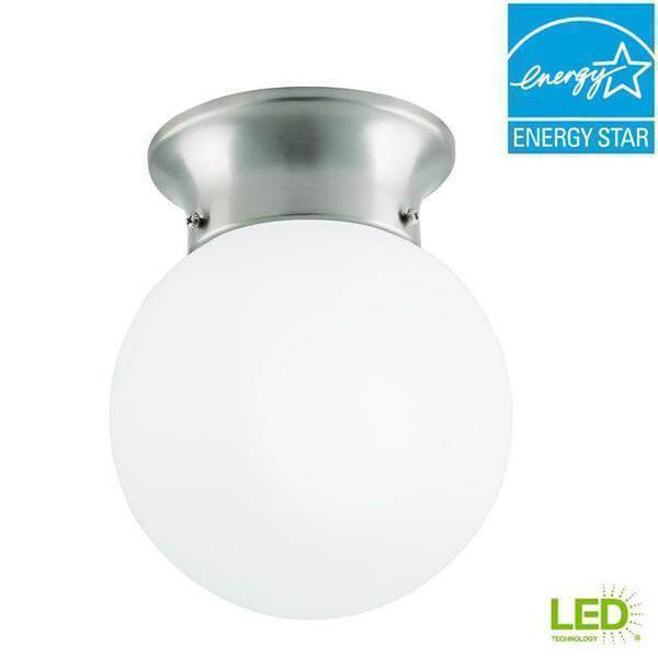 6 in. 60-Watt Equivalent Brushed Nickel Integrated LED Flush Mount with Frosted White Glass Globe (Warm White) Damaged Box-Lighting-Tool Mart Inc.