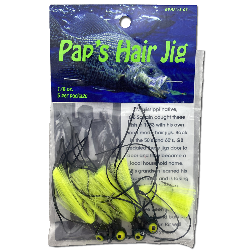 Paps Hair Jig 5 Pack Black Head Yellow Tail