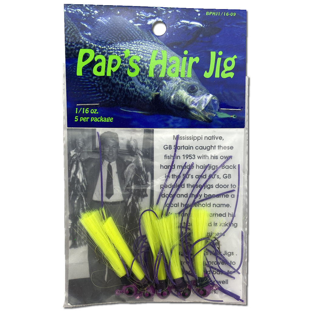 Paps Hair Jig 5 Pack Purple Head Yellow Tail 1/16 Ounce