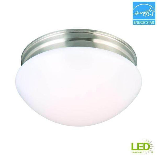 9 in. 60-Watt Equivalent Brushed Nickel Integrated LED Mushroom Flush Mount with White Acrylic Shade Damaged Box-Lighting-Tool Mart Inc.